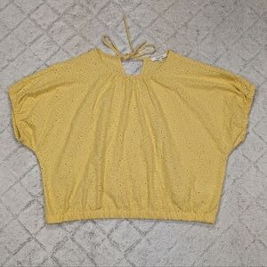 Madewell Top Womens XL Yellow Floral Daisies Eyelet Michelle Bubble Top Crop